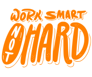 Oranje handgeschreven tekst: work smart, not hard